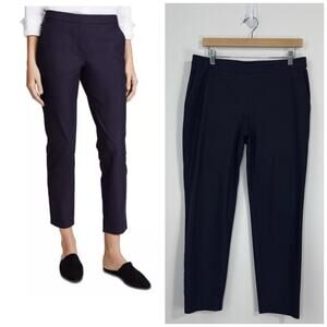 Theory Thaniel Approach Cropped Trouser Pants Size 10 Navy Slim Elastic Waist